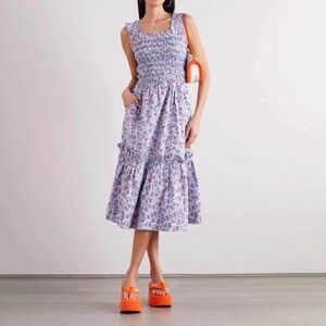 Sea Blue Floral Midi Dress